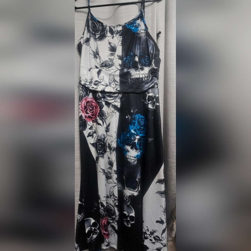 Floral Skull Print Maxi Dress